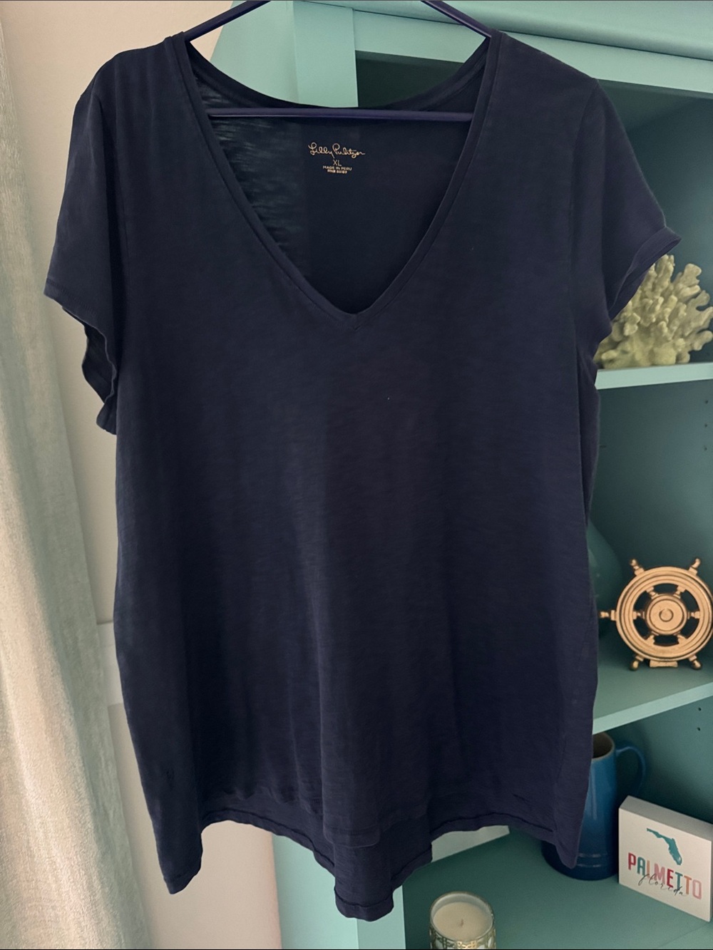 Lilly Pulitzer Navy Etta V-Neck Short Sleeve Tee XL